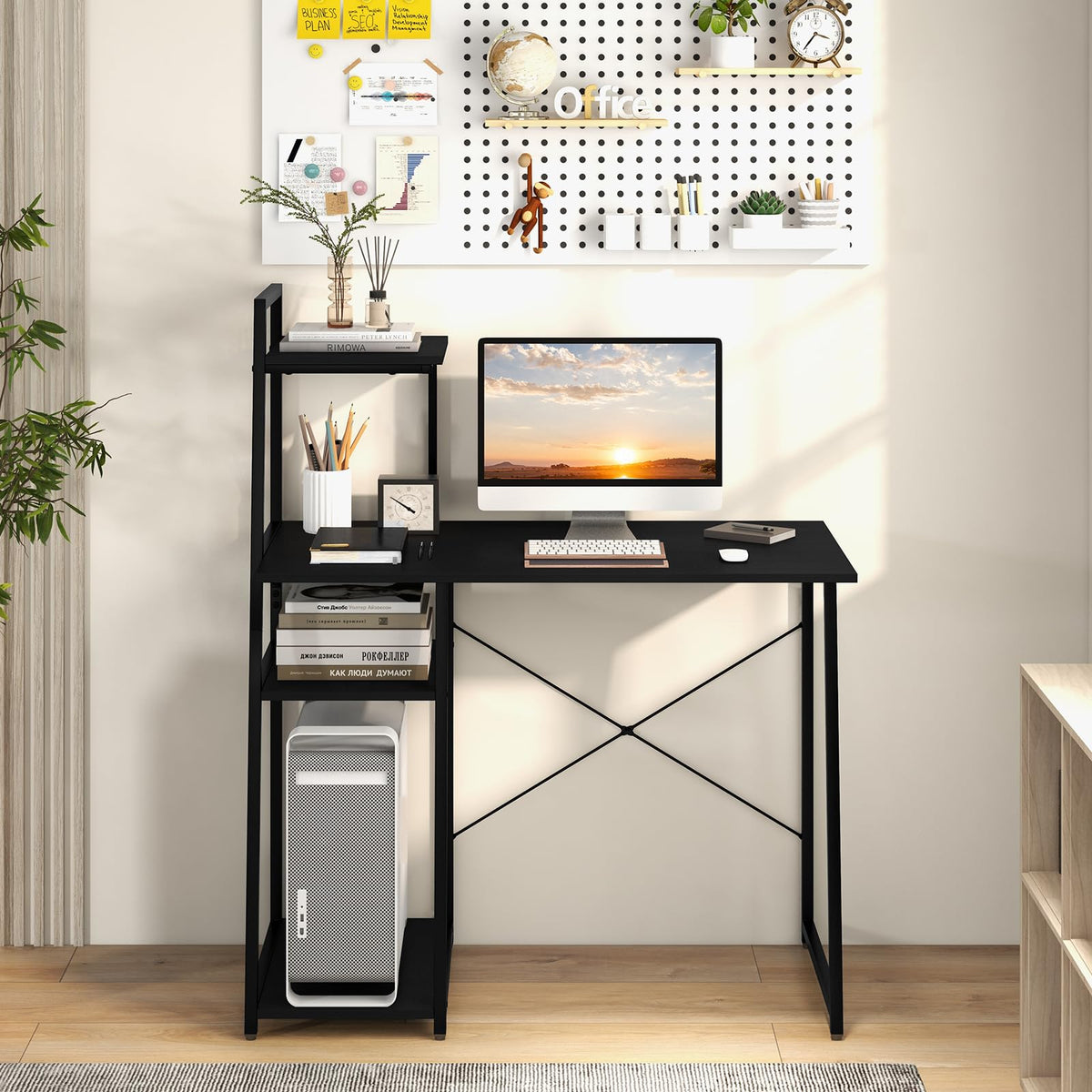 Computer Desk Study Writing Desk Workstation w/ Bookshelf Host Stand Home Office
