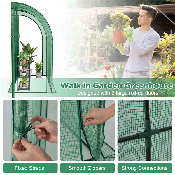 215 cm Portable Lean-to Walk-in Wall Greenhouse w/ Weatherproof PE Cover Outdoor