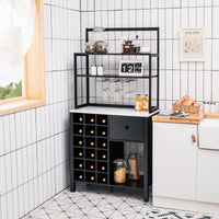 Giantex Kitchen Wine Rack, Freestanding Cabinet w/ Wine Glass Holder & Drawer, 4-Tier Bakers Rack