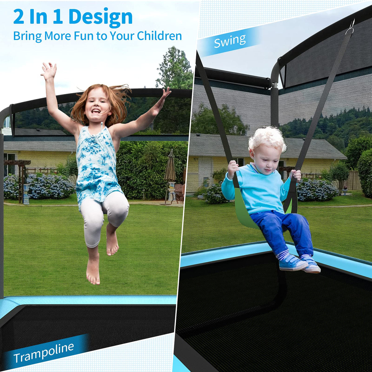 6FT Kids Recreational Trampoline, 2-in-1 Outdoor Toddler Trampoline