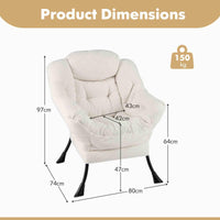 Large Lazy Chair, Sherpa Upholstered Accent Chair with Cozy Head Pillow, Stylish Tufted Back & Seat