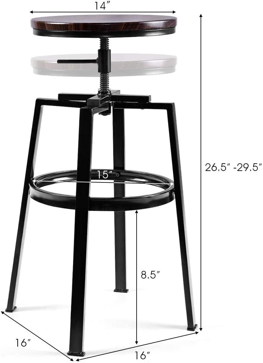 Giantex Swivel Bar Stool Set of 2, Counter Height Bar Chairs w/Adjustable Height, Footrest & High Seat