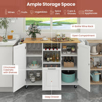 Rolling Kitchen Island Cart, Large Kitchen Island w/Drop-Leaf Countertop & 4 Rotatable Casters