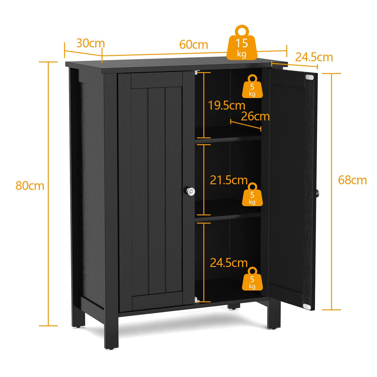 Giantex Bathroom Floor Storage Cabinet, Free Standing Storage Organizer, with Double Door, Adjustable Shelf