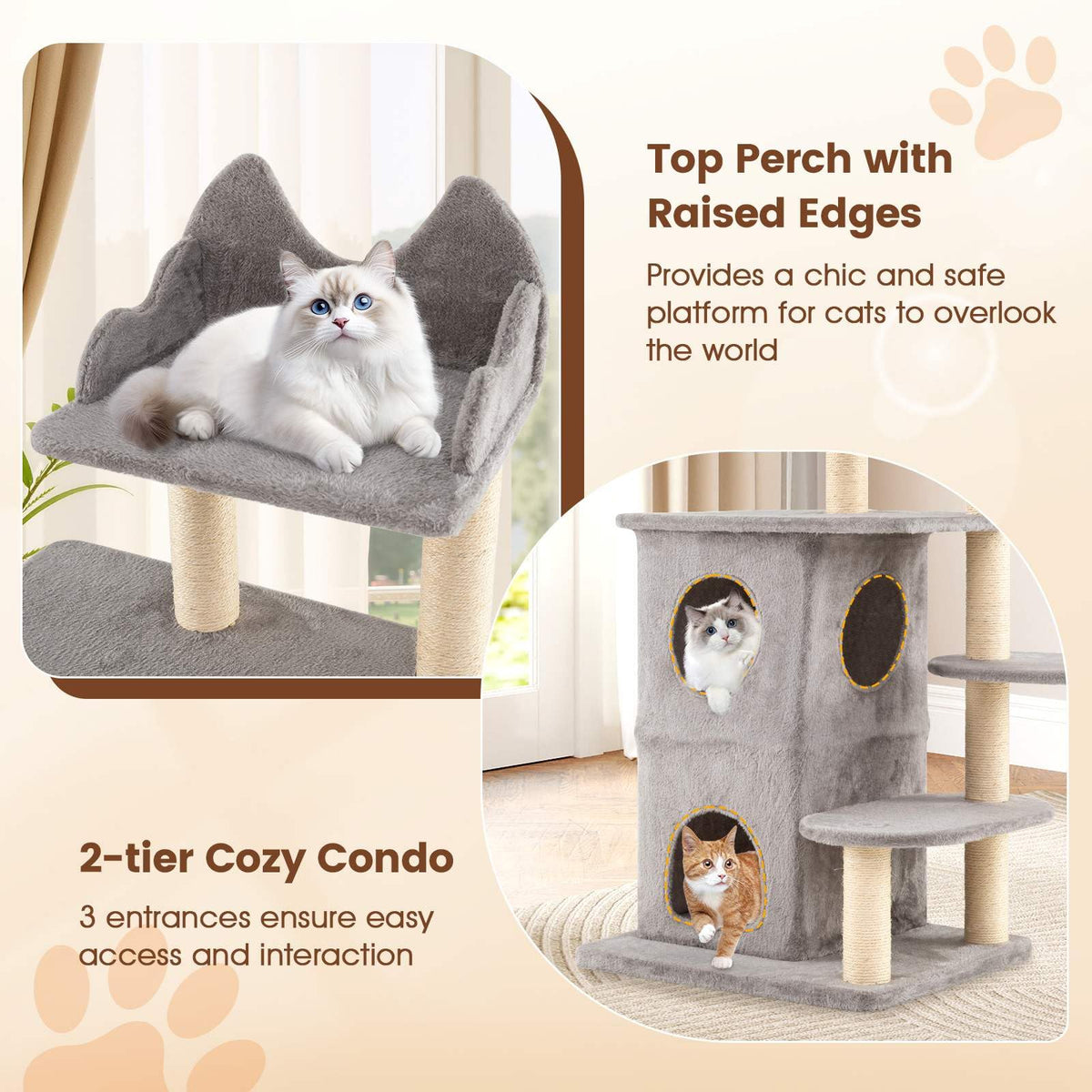 Cat Tree for Large Cats, 123 CM inch Cat Tower with 2-Story Condo