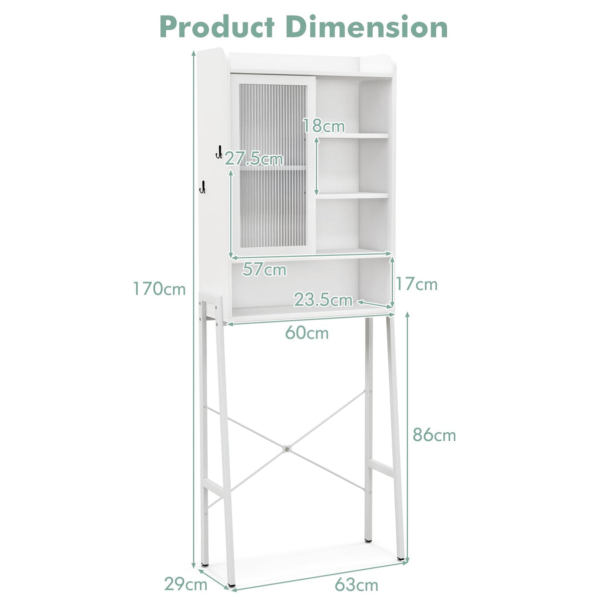 Giantex Over The Toilet Storage Cabinet, Bathroom Space Saver with Sliding Acrylic Door & Metal Frame