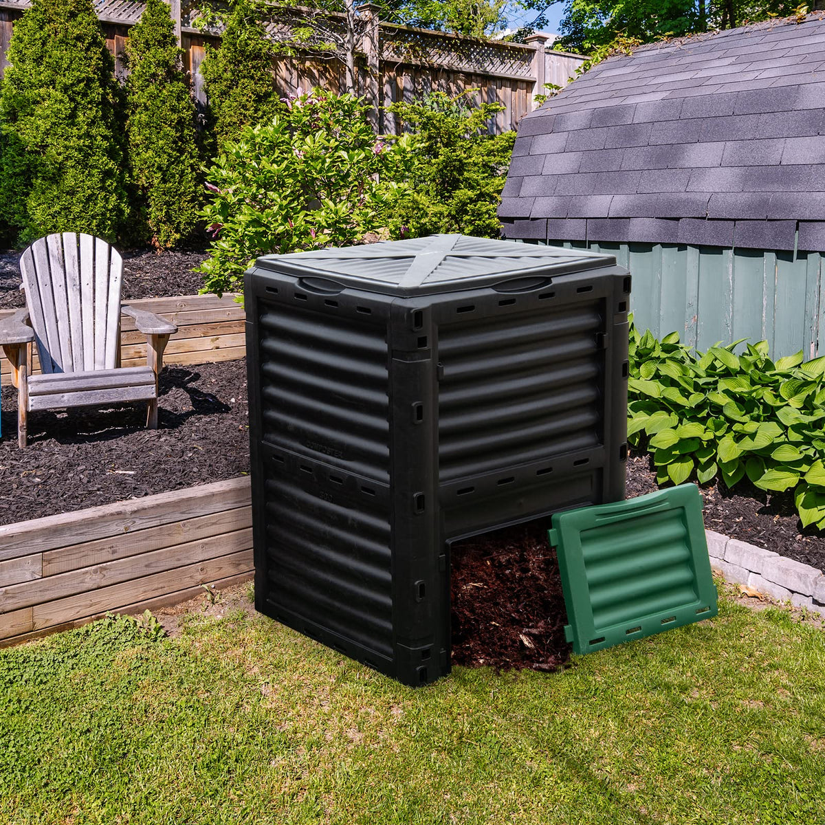 Garden Compost Bin, 80-Gallon/300L Outdoor Composter W/Large Openable Lid & Bottom Exit Door