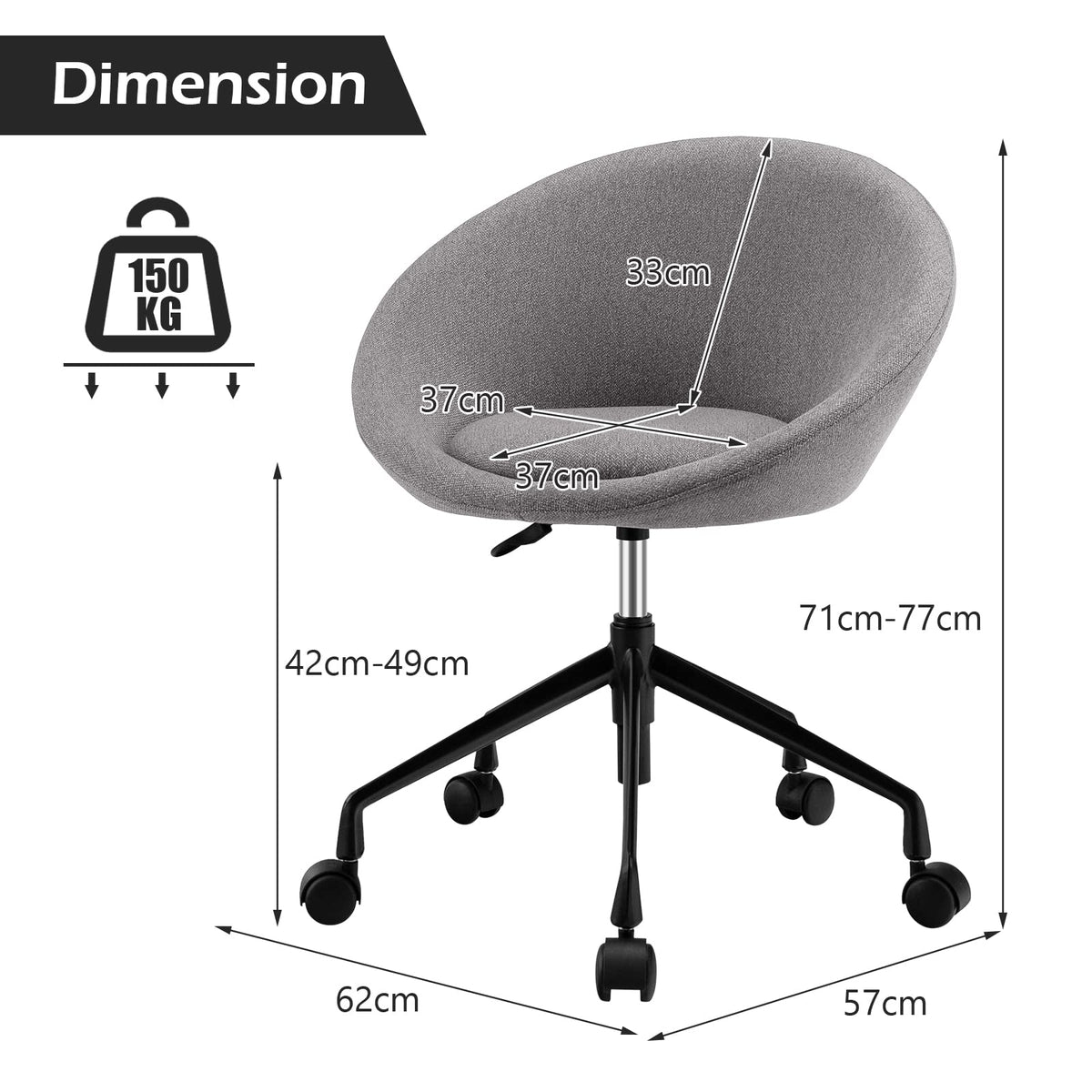 Giantex Modern Swivel Accent Chair, Round Back Desk Chair, Height Adjustable Home Office Chair