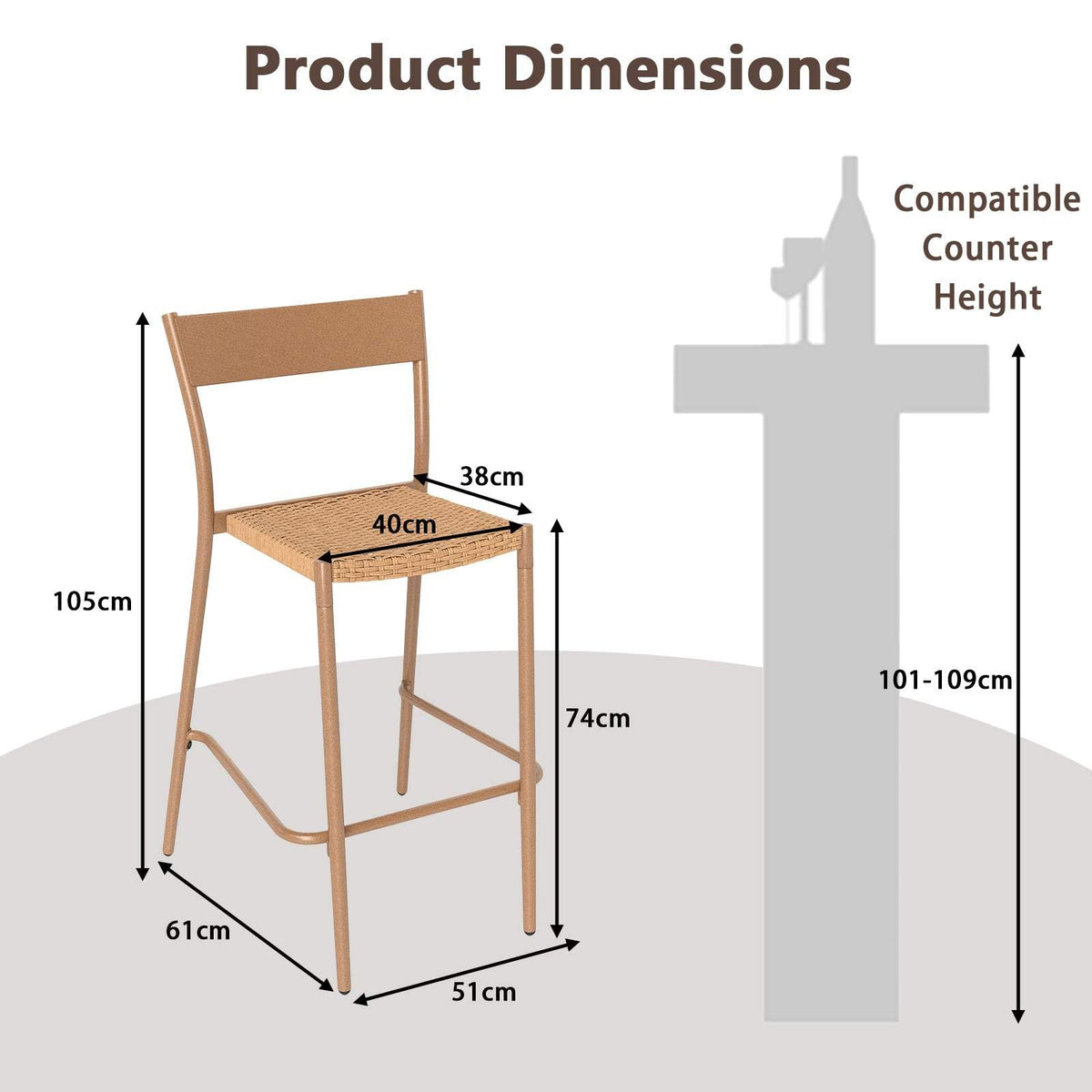 Patio Barstools Set of 2, Outdoor Bar Height Chairs