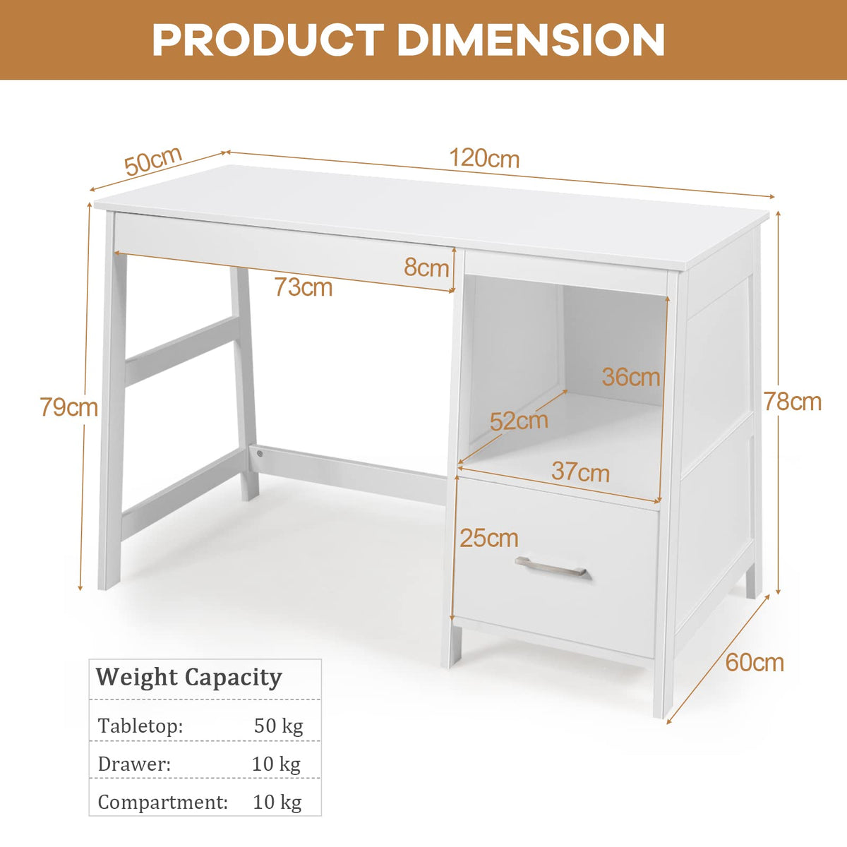 Computer Desk, Wooden Writing Table, Modern Home Office Desk with Footrest