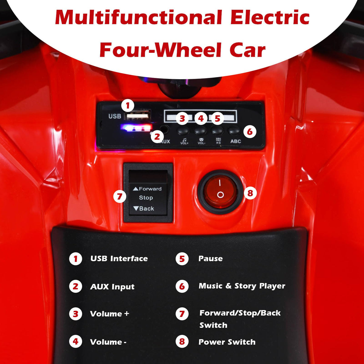 6V Battery Powered ATV with 4 Anti-skid Wheels Music Player