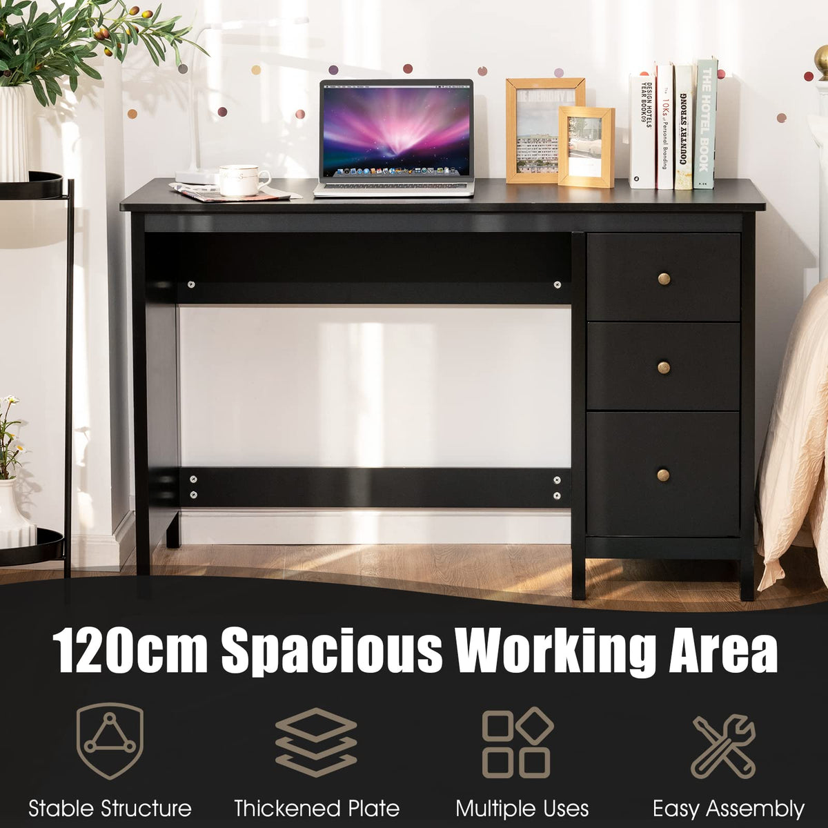 Giantex 3-Drawer Computer Desk, Multipurpose Study Desk w/Spacious Desktop