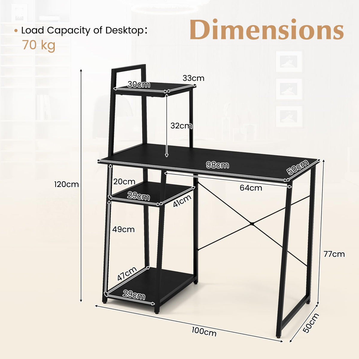 Computer Desk Study Writing Desk Workstation w/ Bookshelf Host Stand Home Office