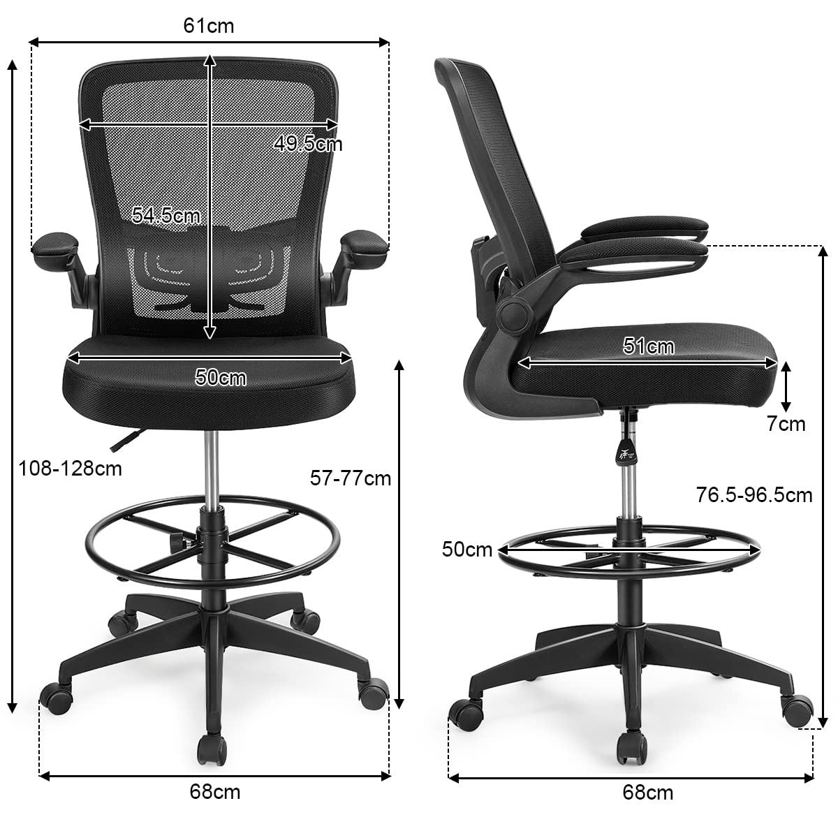 Giantex Adjustable Drafting Chair, 360° Swivel Designed Mesh Fabric Chair, Executive Chair for Working Studying Gaming
