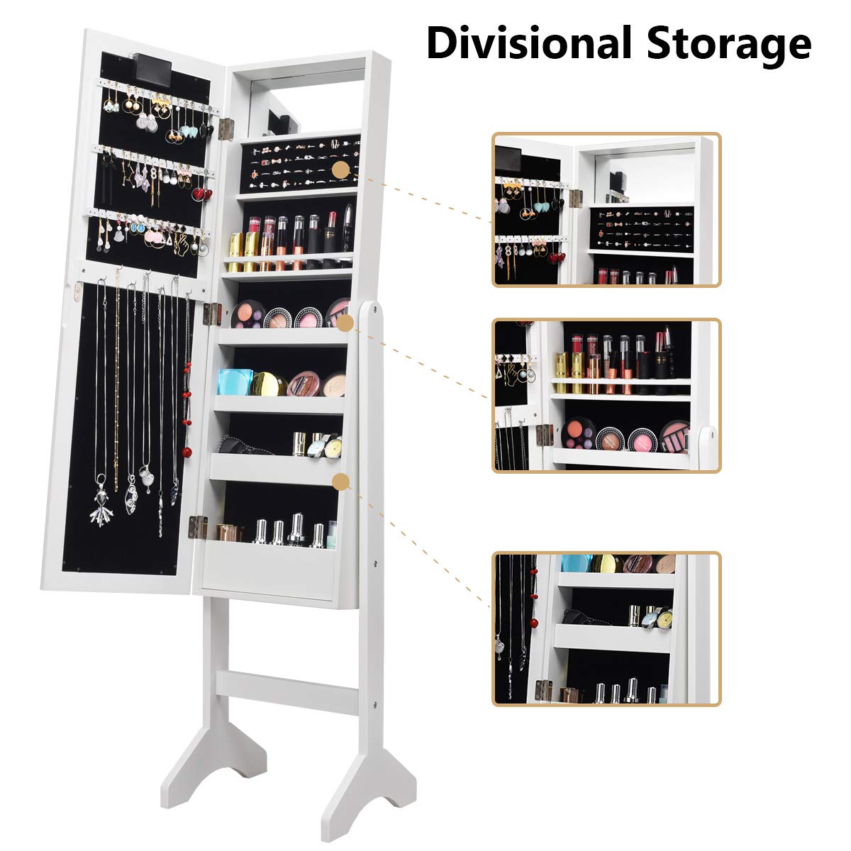 Giantex Jewelry Armoire w/Standing Full-Length Mirror, Large Storage Mirrored Jewelry Cabinet