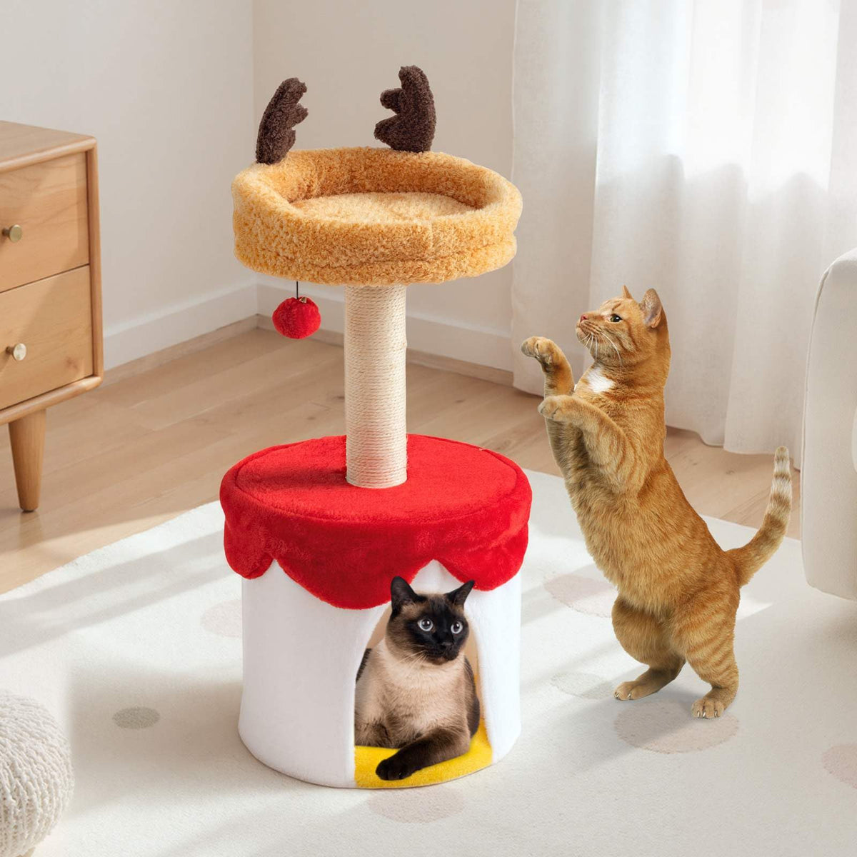 Christmas Cat Tree with Bed, 80 CM Modern Kitten Tower with Sisal Scratching Post
