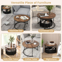 Giantex Round Coffee Table Set of 2, 80cm & 60cm Circle Cocktail Table with Fabric Storage Basket & Metal Frame