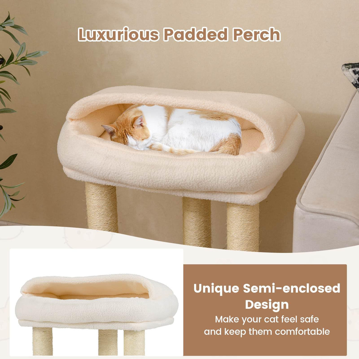 Small Cat Tree with Comfy Plush Top Perch Bed for Indoor Cats