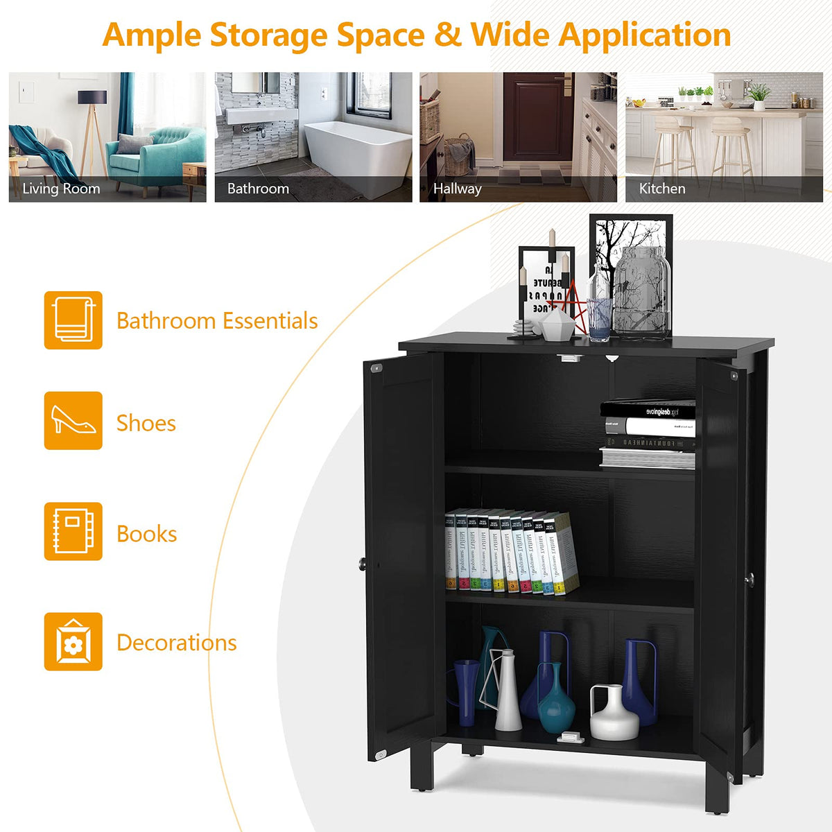 Giantex Bathroom Floor Storage Cabinet, Free Standing Storage Organizer, with Double Door, Adjustable Shelf