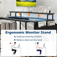 Giantex 120cm L-Shaped Gaming Desk Computer Desk w/LED Lights & Power Outlets