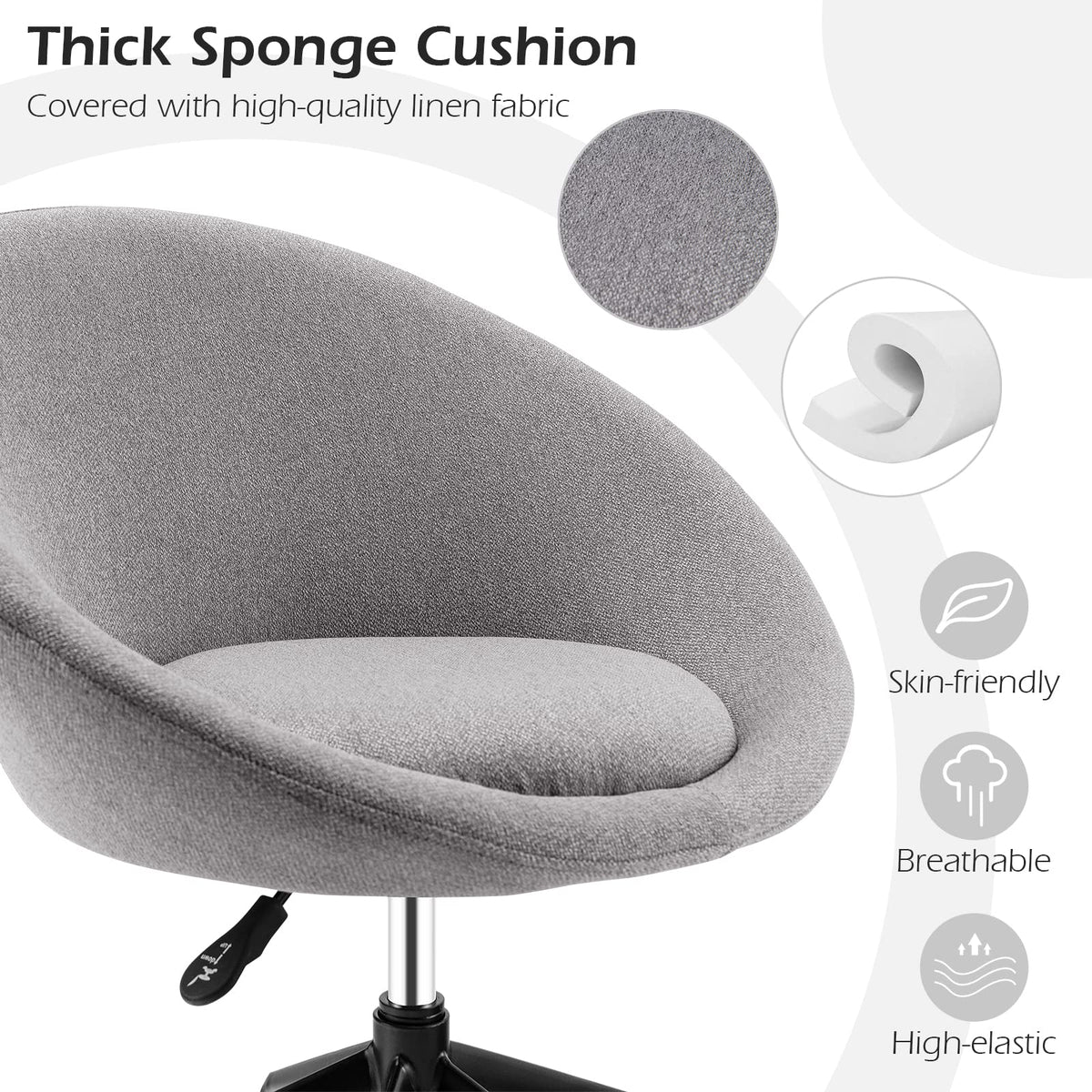 Giantex Modern Swivel Accent Chair, Round Back Desk Chair, Height Adjustable Home Office Chair