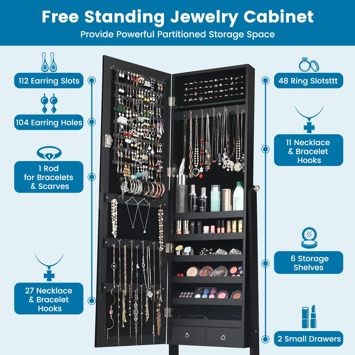 Giantex Jewelry Cabinet, Freestanding Jewelry Cabinet with Full-Length Mirror