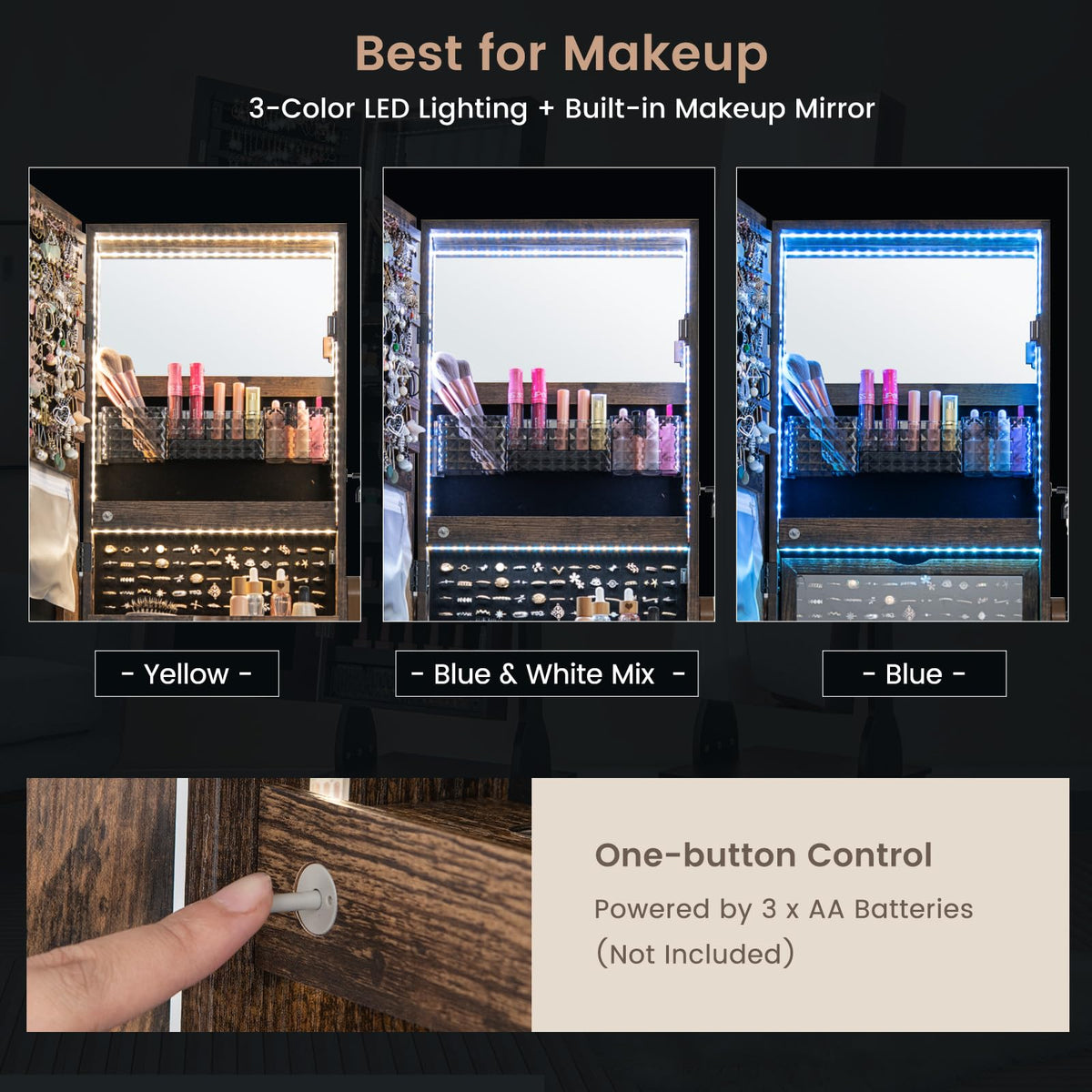 Giantex Standing Jewelry Armoire, Lockable Movable Jewelry Organizer