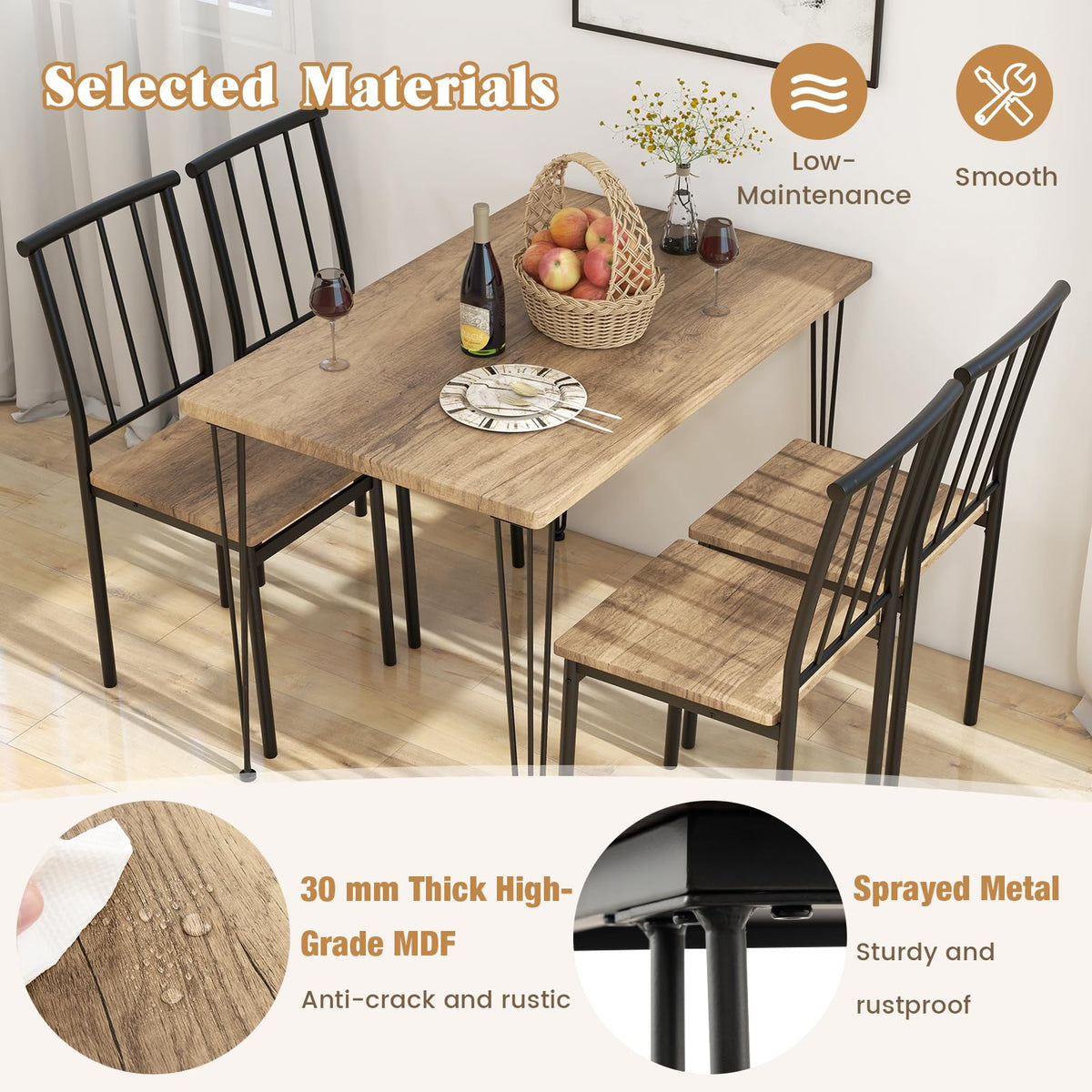 Giantex 5-Piece Dining Table Set for Small Space for Home Restaurant