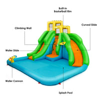Inflatable Water Slide, 6 in 1 Inflatable Castle Water Park w/Climbing Wall