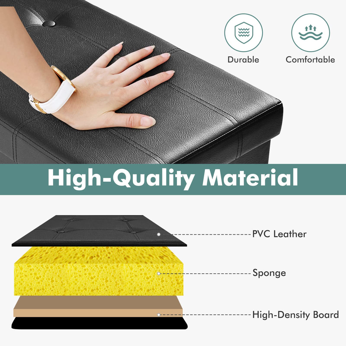 Giantex 114cm Folding Storage Ottoman Bench