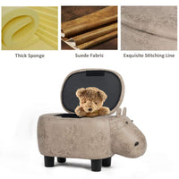 Giantex Storage Footrest Ottoman, Cute Animal Footstool, Hippo Upholstered Storage Ottoman w/Suede Fabric