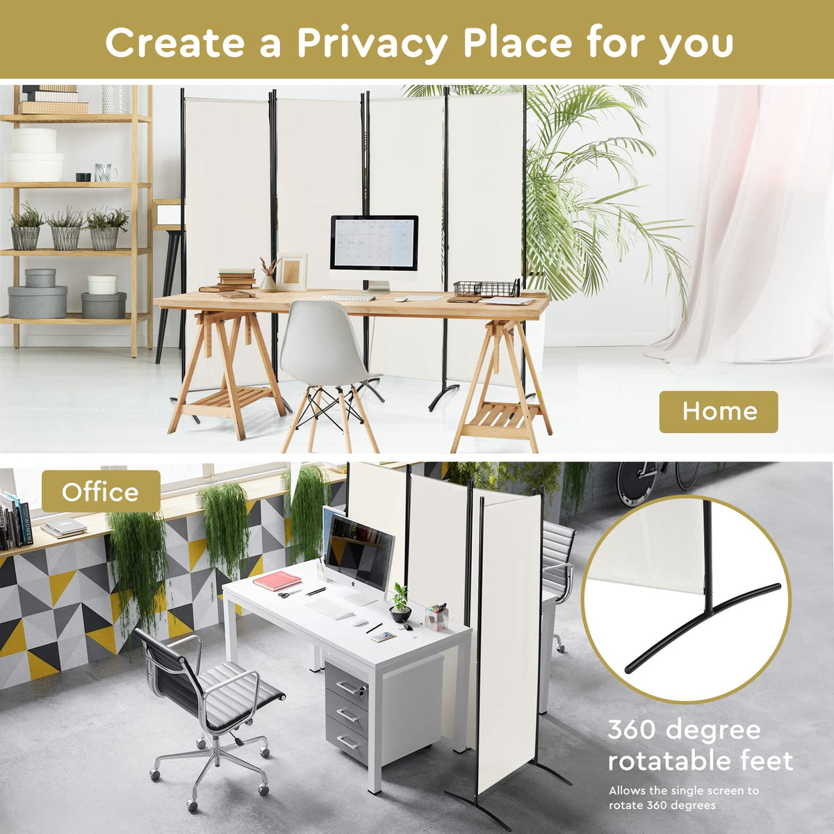 Giantex 4-Panel Room Divider, Folding Privacy Screen, Portable Fabric Wall Divider and Separator w/Steel Frame