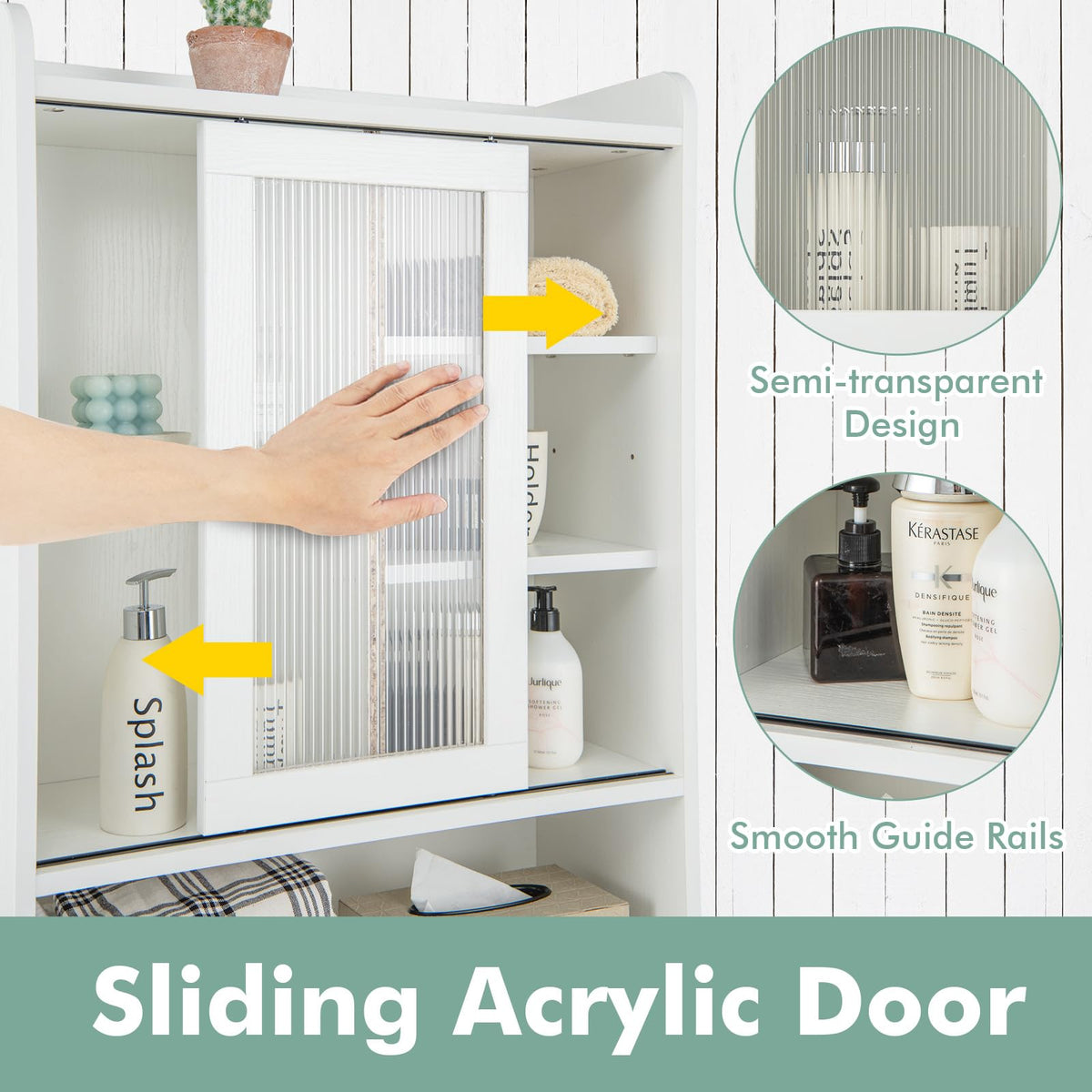 Giantex Over The Toilet Storage Cabinet, Bathroom Space Saver with Sliding Acrylic Door & Metal Frame