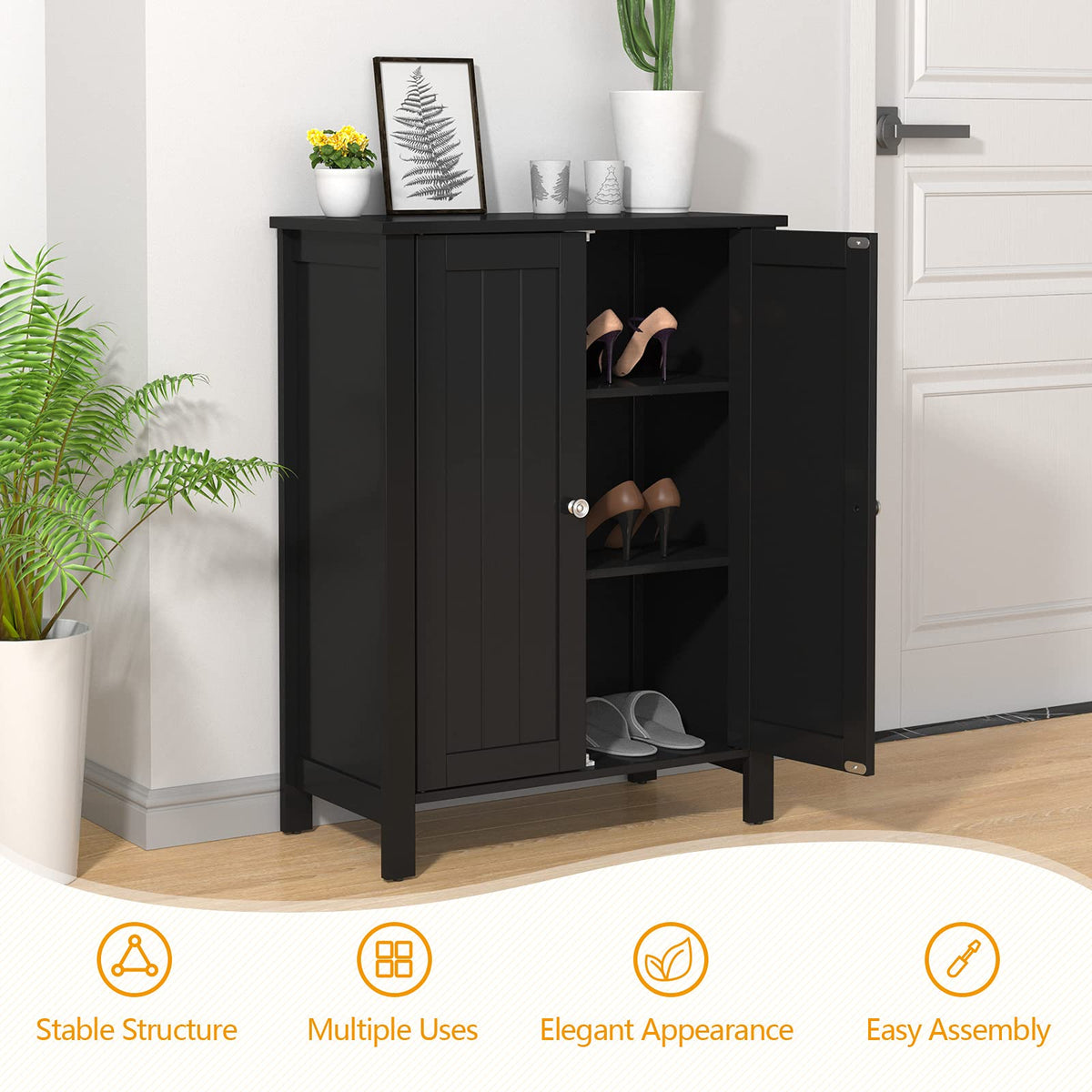 Giantex Bathroom Floor Storage Cabinet, Free Standing Storage Organizer, with Double Door, Adjustable Shelf