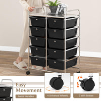 Giantex 10-Drawer Storage Cart w/Universal Wheels, Rolling Cart w/Handles, Mobile Organizer Unit w/Removable Drawers