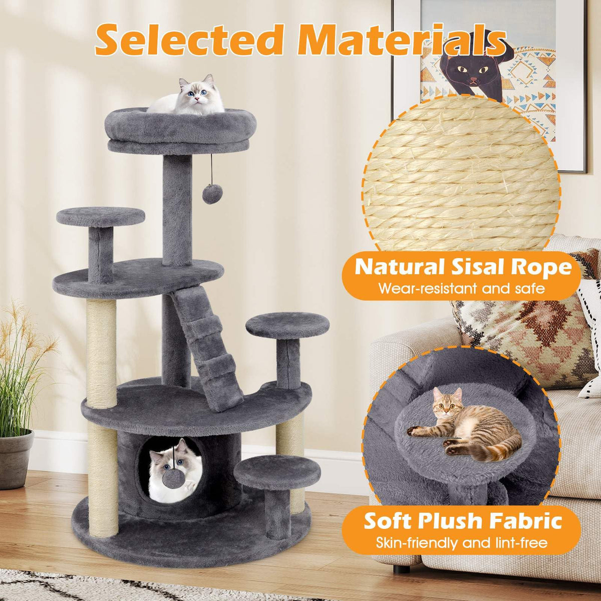 Cat Tree with Condo and Padded Perch for Adult Cats