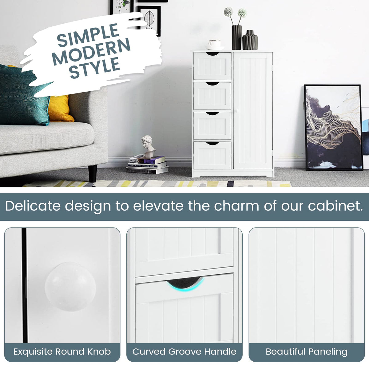 Giantex Bathroom Storage Cabinet with Single Door & 4 Drawers