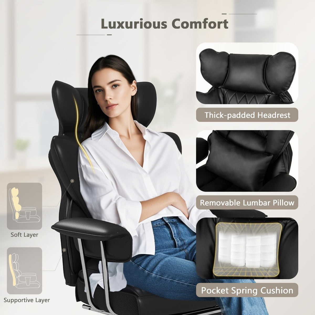 Executive Desk Chair w/Retractable Footrest