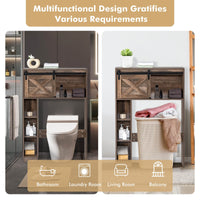 Giantex Over The Toilet Storage Cabinet, Freestanding Bathroom Organizer with Sliding Barn Door & Storage Shelves