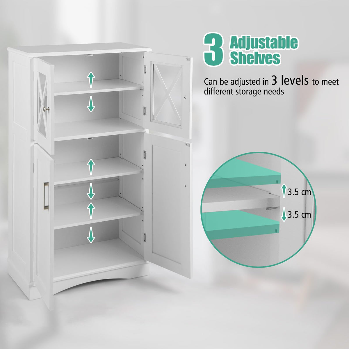 Bathroom Storage Cabinet Linen Storage Cabinet with Doors and Adjustable Shelves