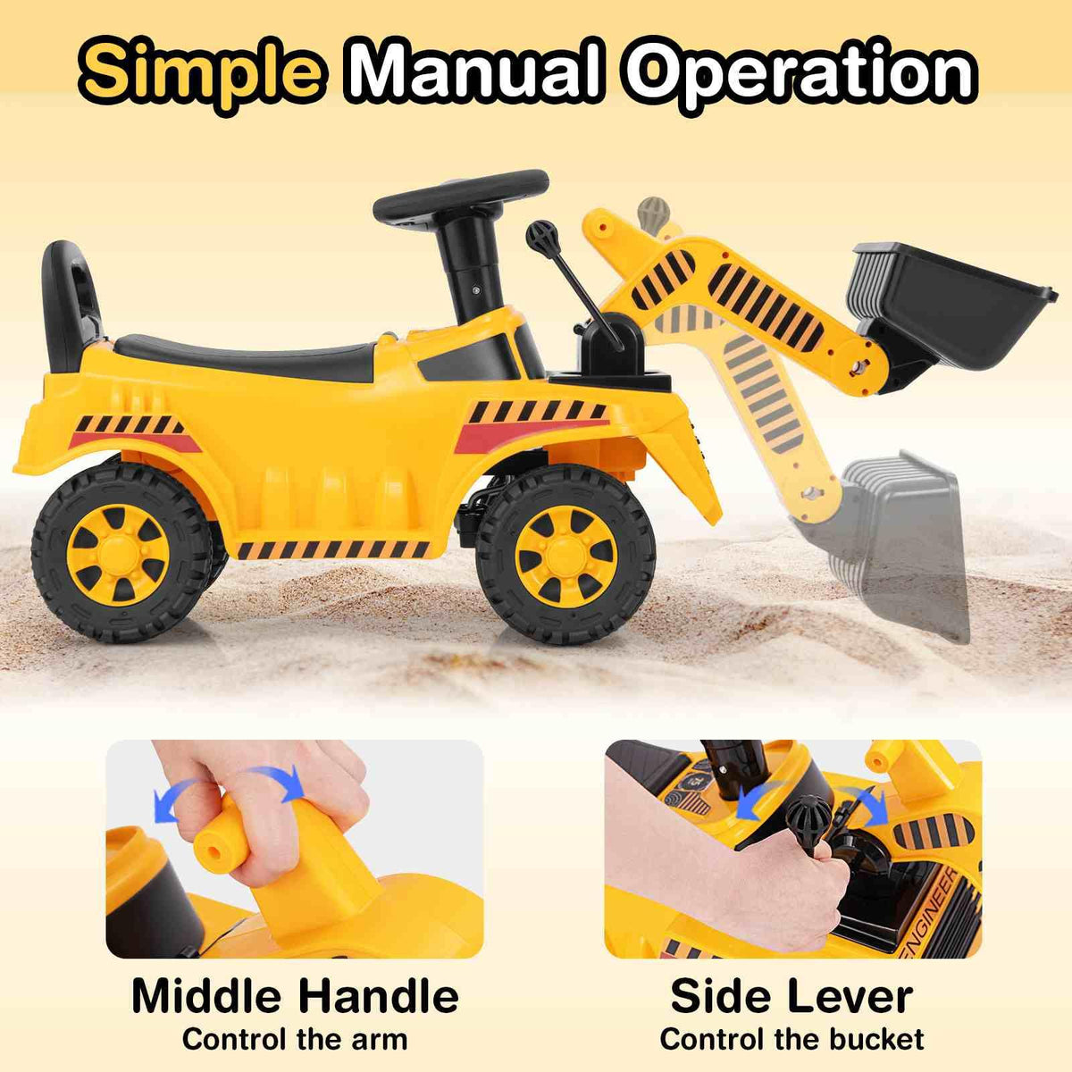 Ride on Bulldozer Excavator Digger Toy with Adjustable Bucket