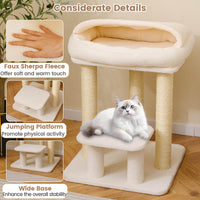 Small Cat Tree with Comfy Plush Top Perch Bed for Indoor Cats