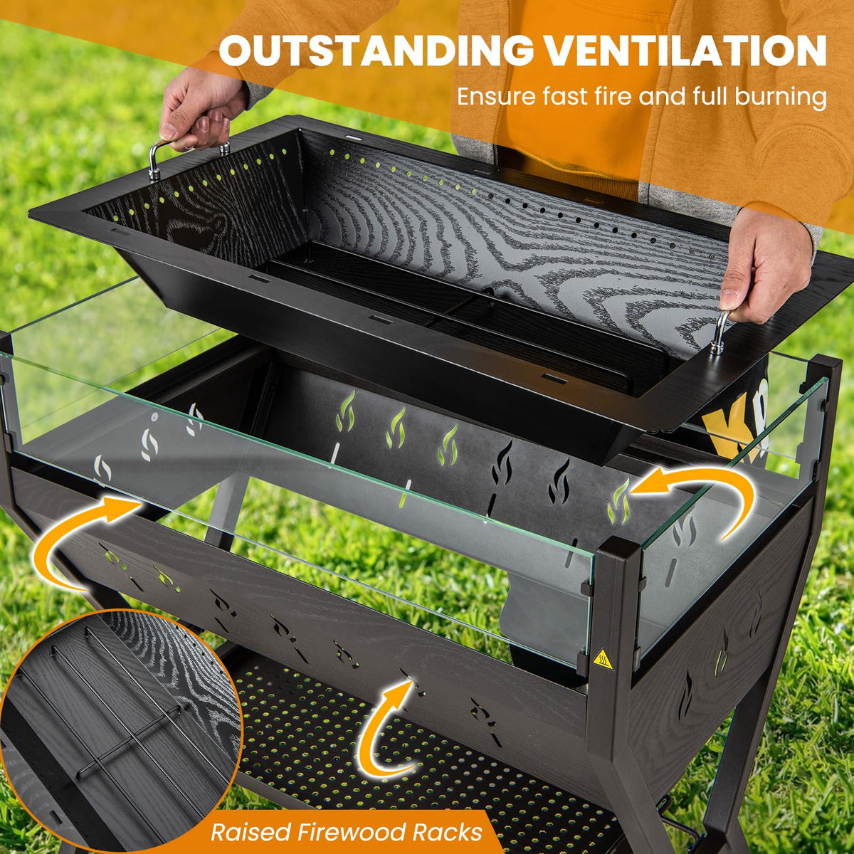 Barbecue Charcoal Grills, Stainless Steel Camping Grill w/Wind Guard