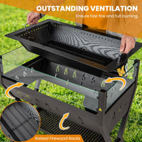 Barbecue Charcoal Grills, Stainless Steel Camping Grill w/Wind Guard