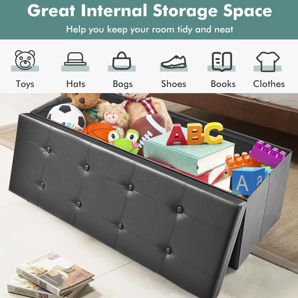 Giantex 114cm Folding Storage Ottoman Bench