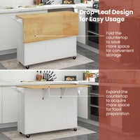 Rolling Kitchen Island Cart, Large Kitchen Island w/Drop-Leaf Countertop & 4 Rotatable Casters