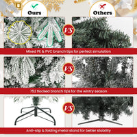186 Christmas Tree with Pine Needles, Flocked Xmas Tree with 250 Warm White LED Lights & 752 Mixed Branch Tips