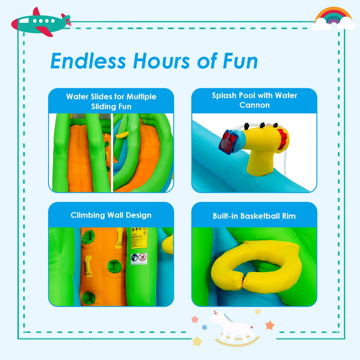 Inflatable Water Slide, 6 in 1 Inflatable Castle Water Park w/Climbing Wall