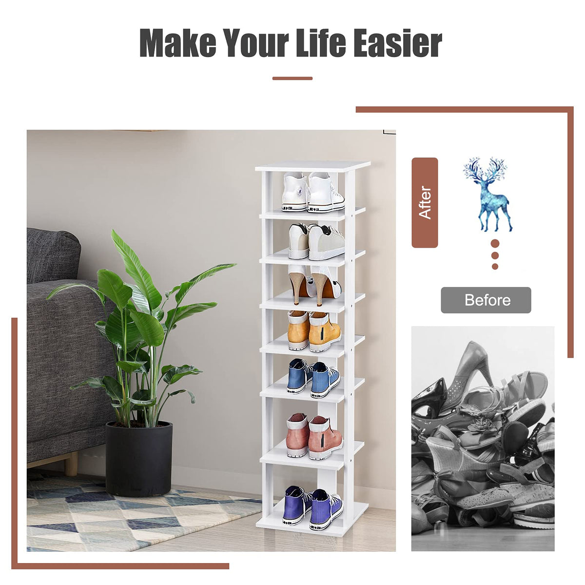 Giantex 7-Tier Vertical Shoe Rack, Shoe Storage Tower with Multiple Layers, Entryway Shoe Shelf Organizer