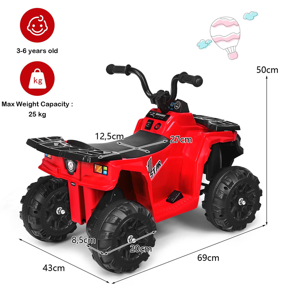 6V Battery Powered ATV with 4 Anti-skid Wheels Music Player